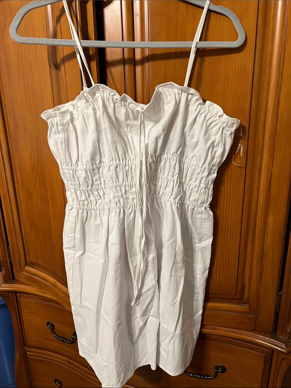 Glamorous White Smocked Mini Dress with Tie Front
